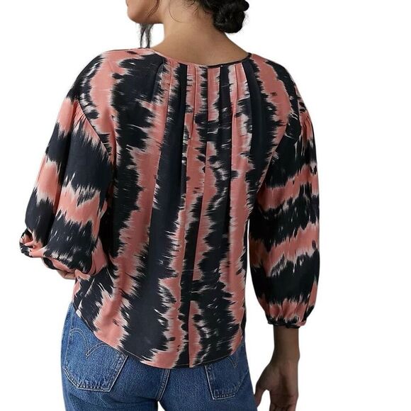 Anthropologie Corey Lynn Calter Annika Blouse Black/Peach Size XS NWT - Picture 2 of 11